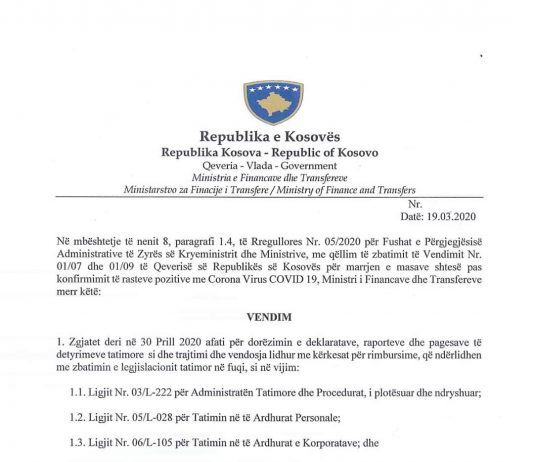 Vendim për zgjatjen afati për dorëzimin e deklaratave